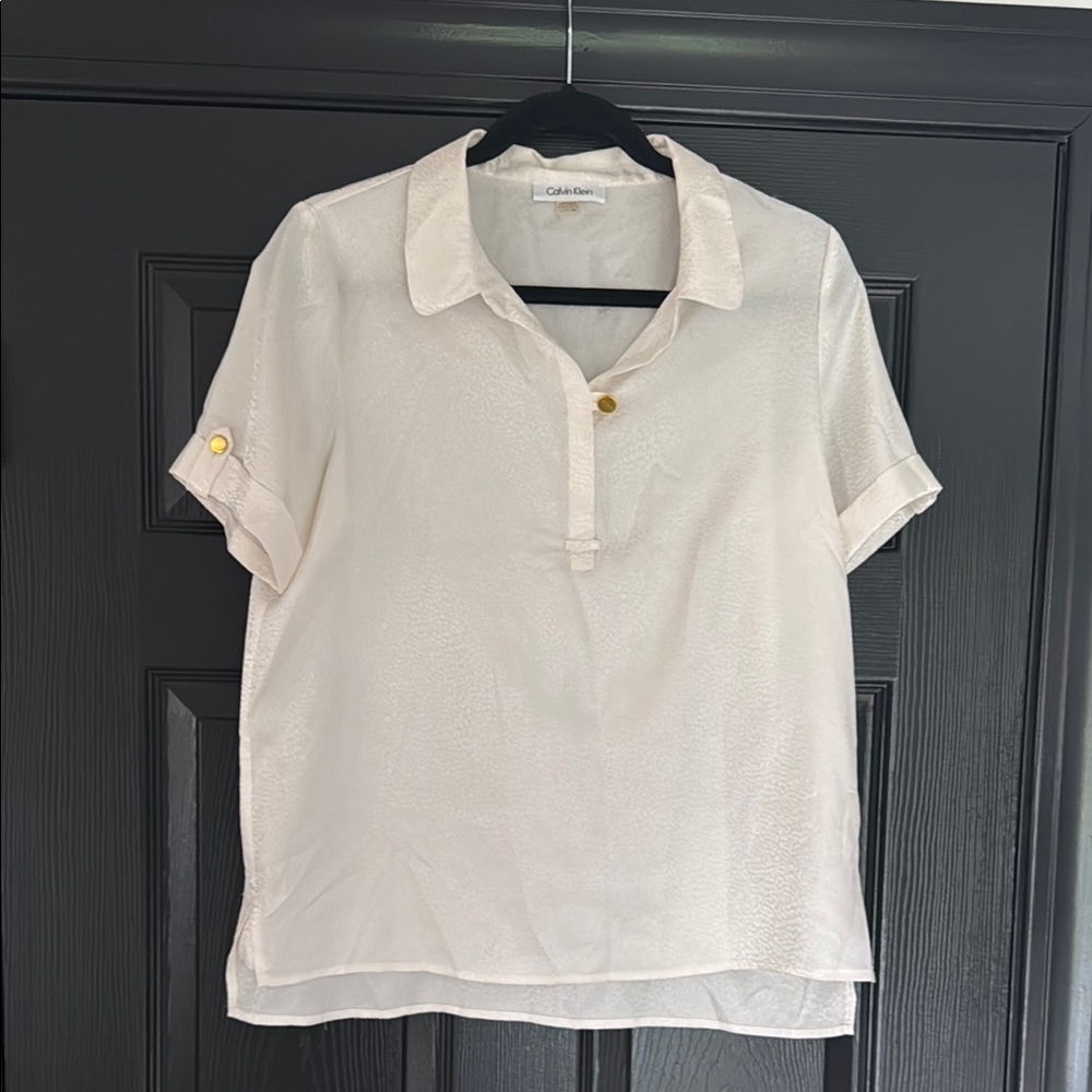 CALVIN KLEIN Women's Cream Blouse Petite large